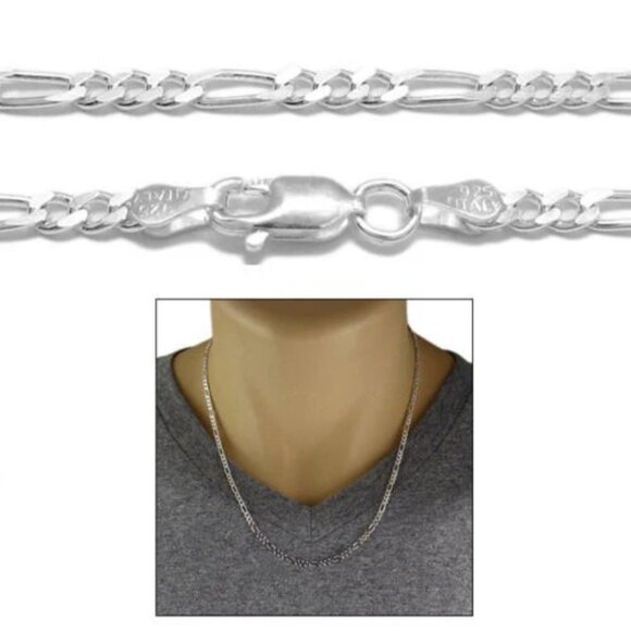 STERLING SILVER FIGARO CHAIN NECKLACE 3MM (GAUGE 080). AVAILABLE IN 5 LENGTHS. - Picture 1 of 3